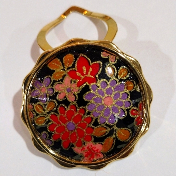 Scarf Clip - Colorful Gold tone Floral Design Pendant 1.5" Women's Accessories - Picture 8 of 8